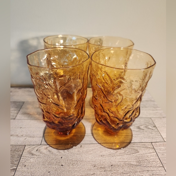 Source Unknown Other - 1960s Textured Amber Glass Water Stems, Set of 4